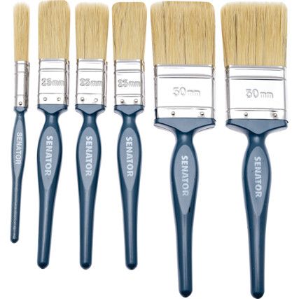 Flat Paint Brush Set, Natural Bristle, Set of 6