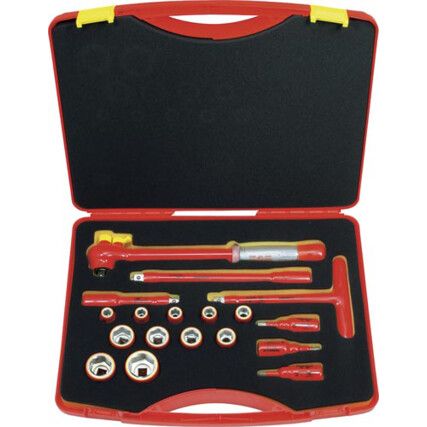 INSULATED VDE REVERSIBLE RATCHET SAFETY TOOL SET 1/2" SQ/DR 18-PCS