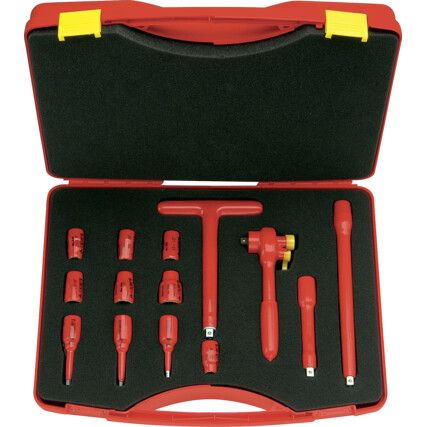 INSULATED VDE REVERSIBLE RATCHET SAFETY TOOL SET 3/8"SQ/DR 14-PCS