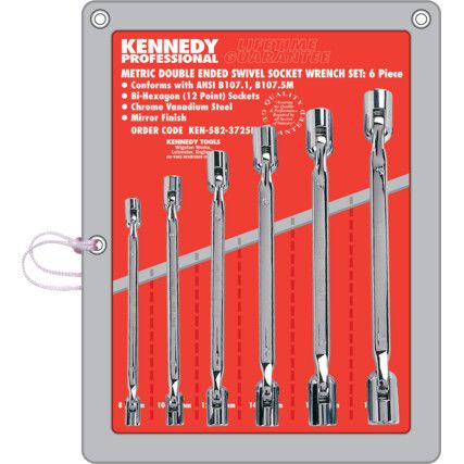 8-19mm DOUBLE ENDED SWIVEL SOCKET SET 6PC