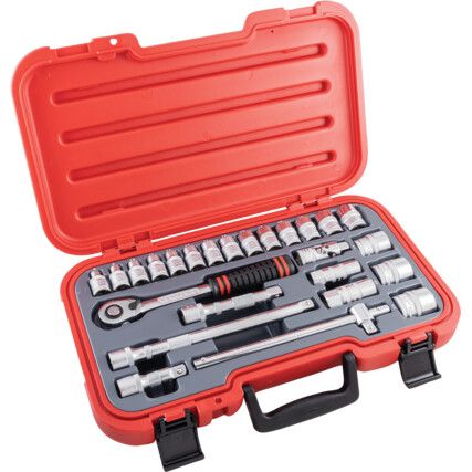 METRIC SOCKET SET 25PC 1/2" SQ DR