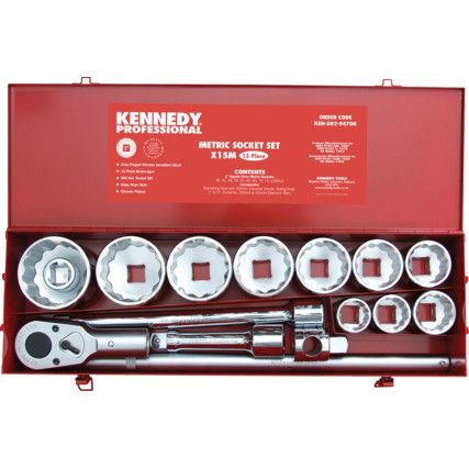 METRIC SOCKET SET 15PC 1" SQ. DR.