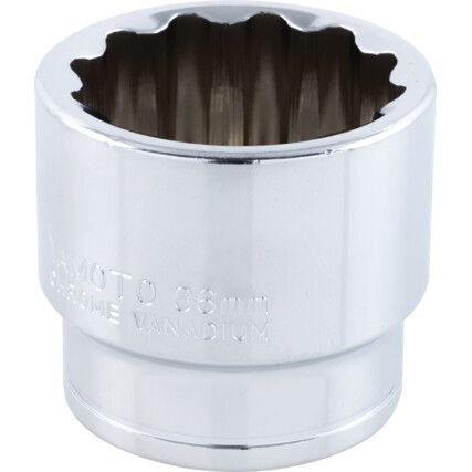 SOCKET BI-HEXAGON 1/2" SQUARE DRIVE 36mm CHROME VANADIUM (12-POINT)