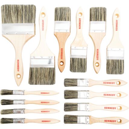 Flat Paint Brush Set, Natural Bristle, Set of 14