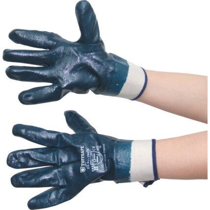 H/D NITRILE COATED S/C GLOVE BLUE SZ.10