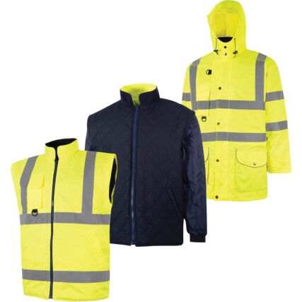 Palton Reversibil Hi-Vis, 5-in-1, Impermeabil, Mărimea Mică, Galben, Poliester, EN20471