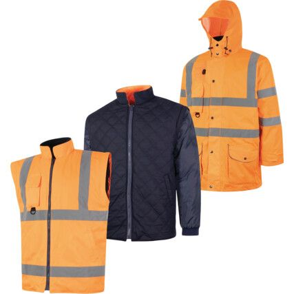 Palton Reversibil Hi-Vis, 5-in-1, Impermeabil, Mărimea Mică, Portocaliu, Poliester, EN20471